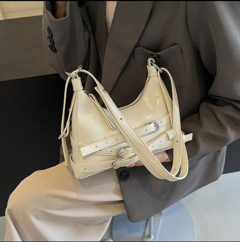 High Fashion Vintage Multi Buckle Detail Shoulder Bag